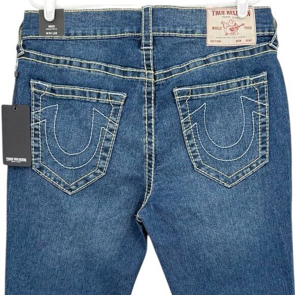 True Religion Men's Rocco Big T Stretch Skinny Abyss Blue Denim Jeans 34x32 NWT - Picture 4 of 13